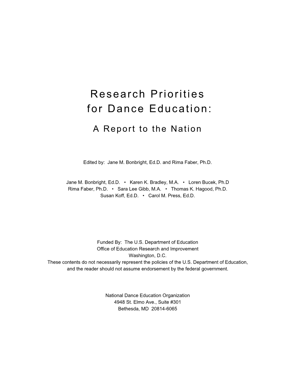 Research Priorities for Dance Education