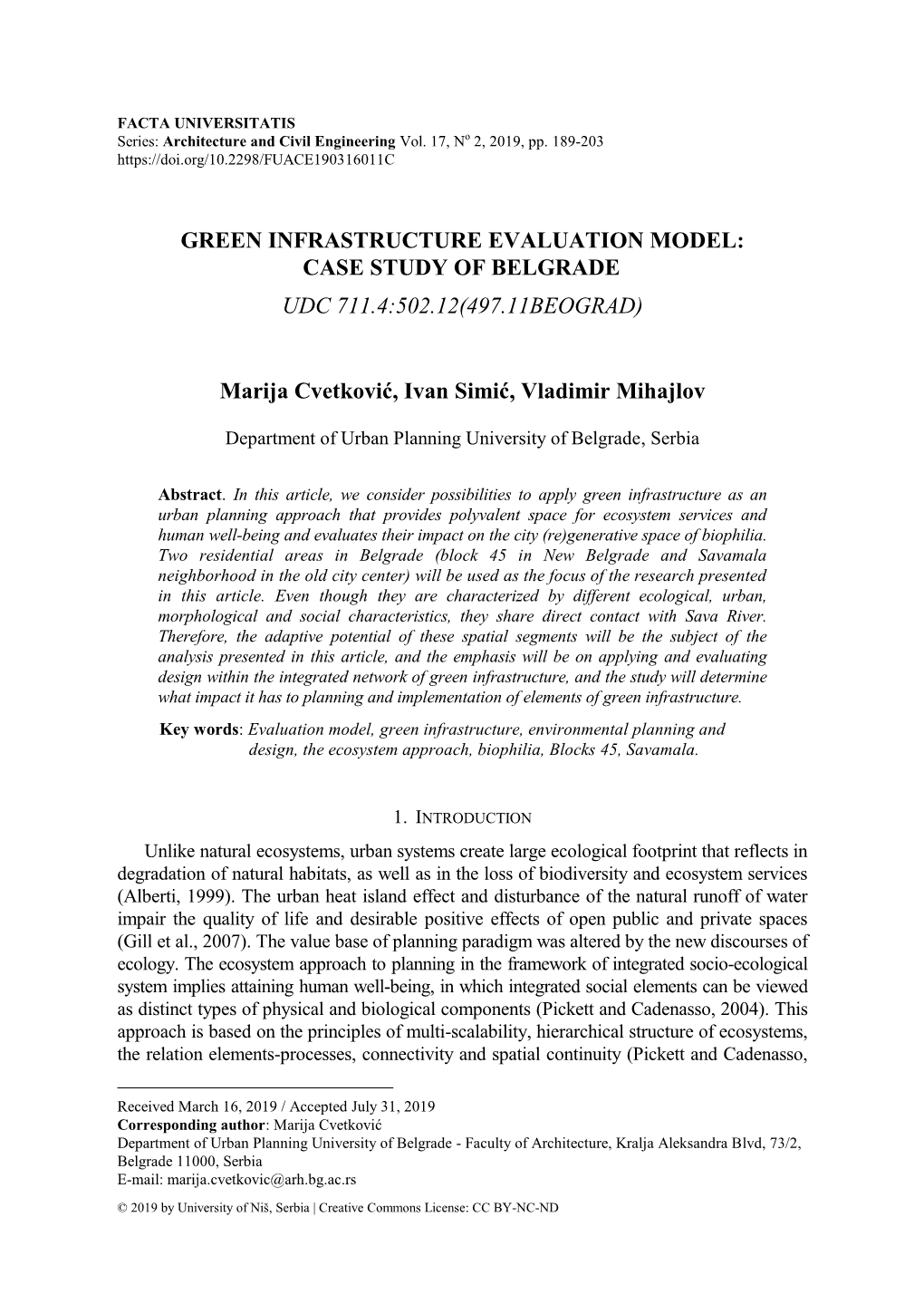 Green Infrastructure Evaluation Model