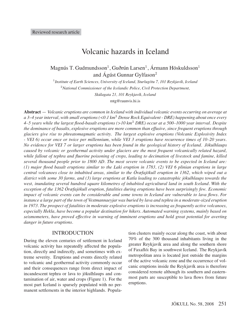 Volcanic Hazards in Iceland Son (Eds)