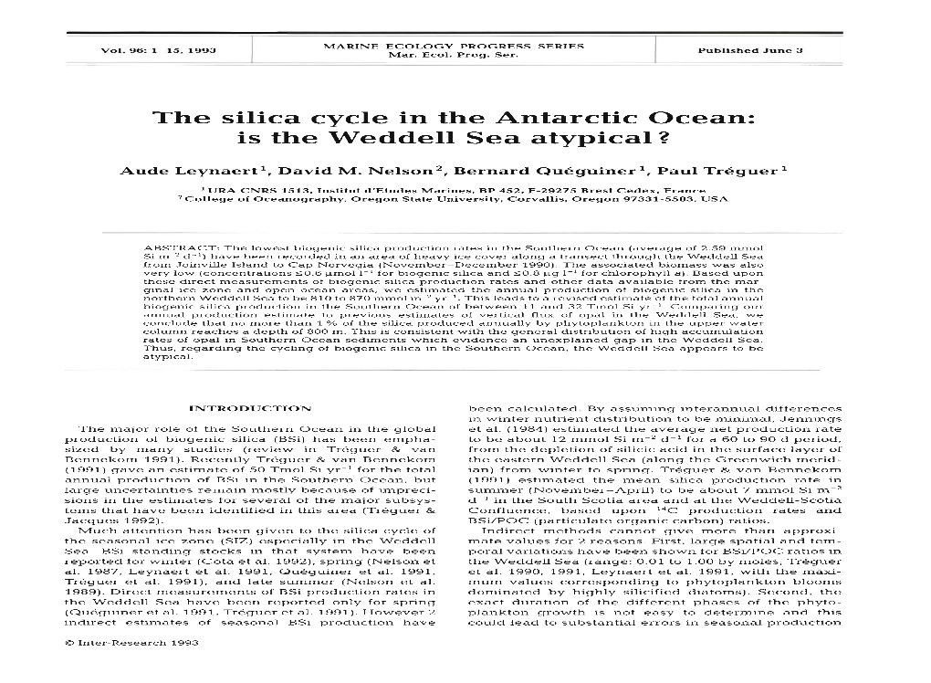 The Silica Cycle in the Antarctic Ocean: Is the Weddell Sea Atypical?