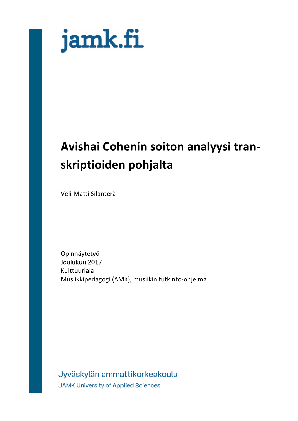 Avishai Cohenin Soiton Analyysi Tran- Skriptioiden Pohjalta