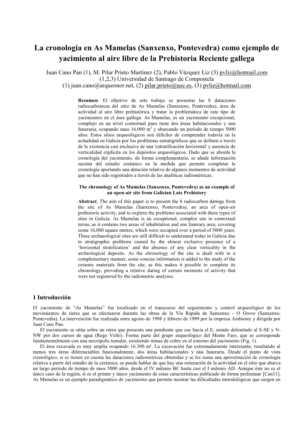 La Cronología En As Mamelas (Sanxenxo, Pontevedra) Como Ejemplo De Yacimiento Al Aire Libre De La Prehistoria Reciente Gallega