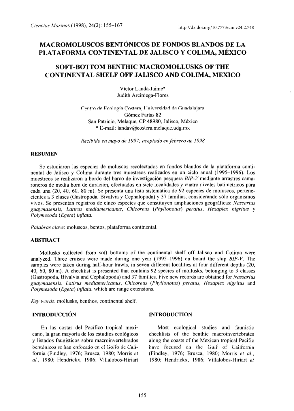 Macromoluscos Bentónicos De Fondos Blandos De La Plataforma Continental De Jalisco Y Colima, México