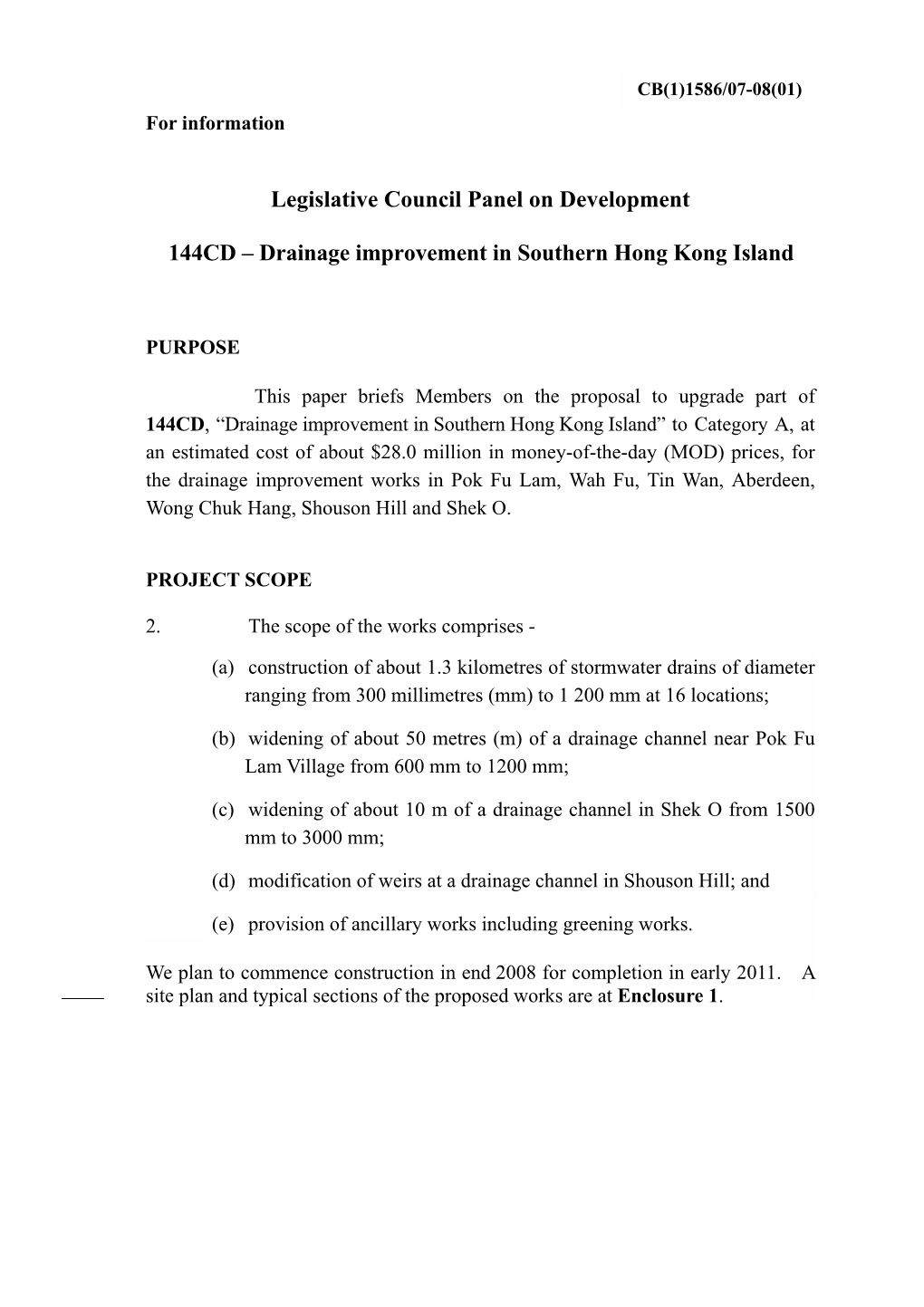 Drainage Improvement in Southern Hong Kong Island