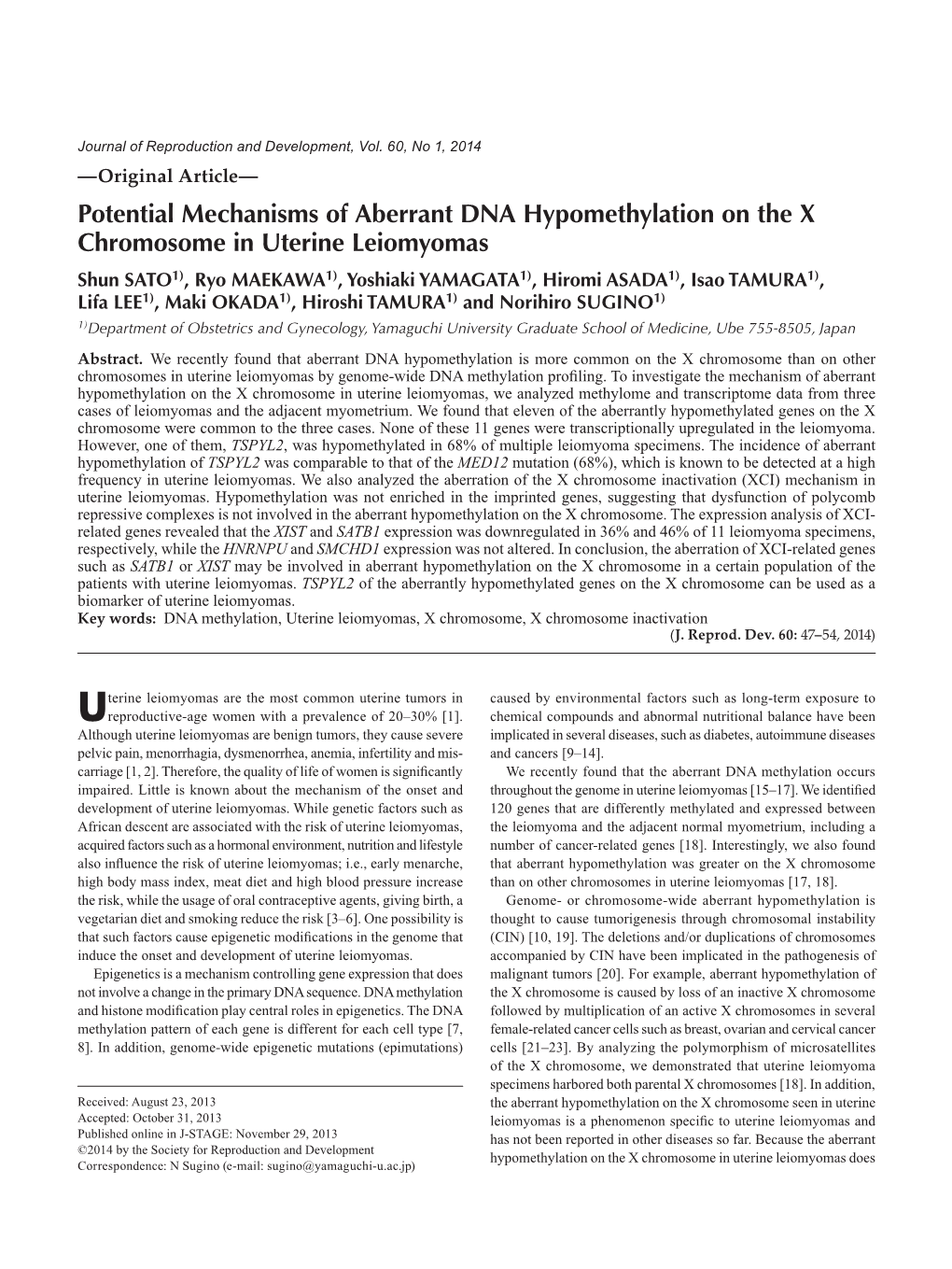 Potential Mechanisms of Aberrant DNA Hypomethylation on the X Chromosome in Uterine Leiomyomas