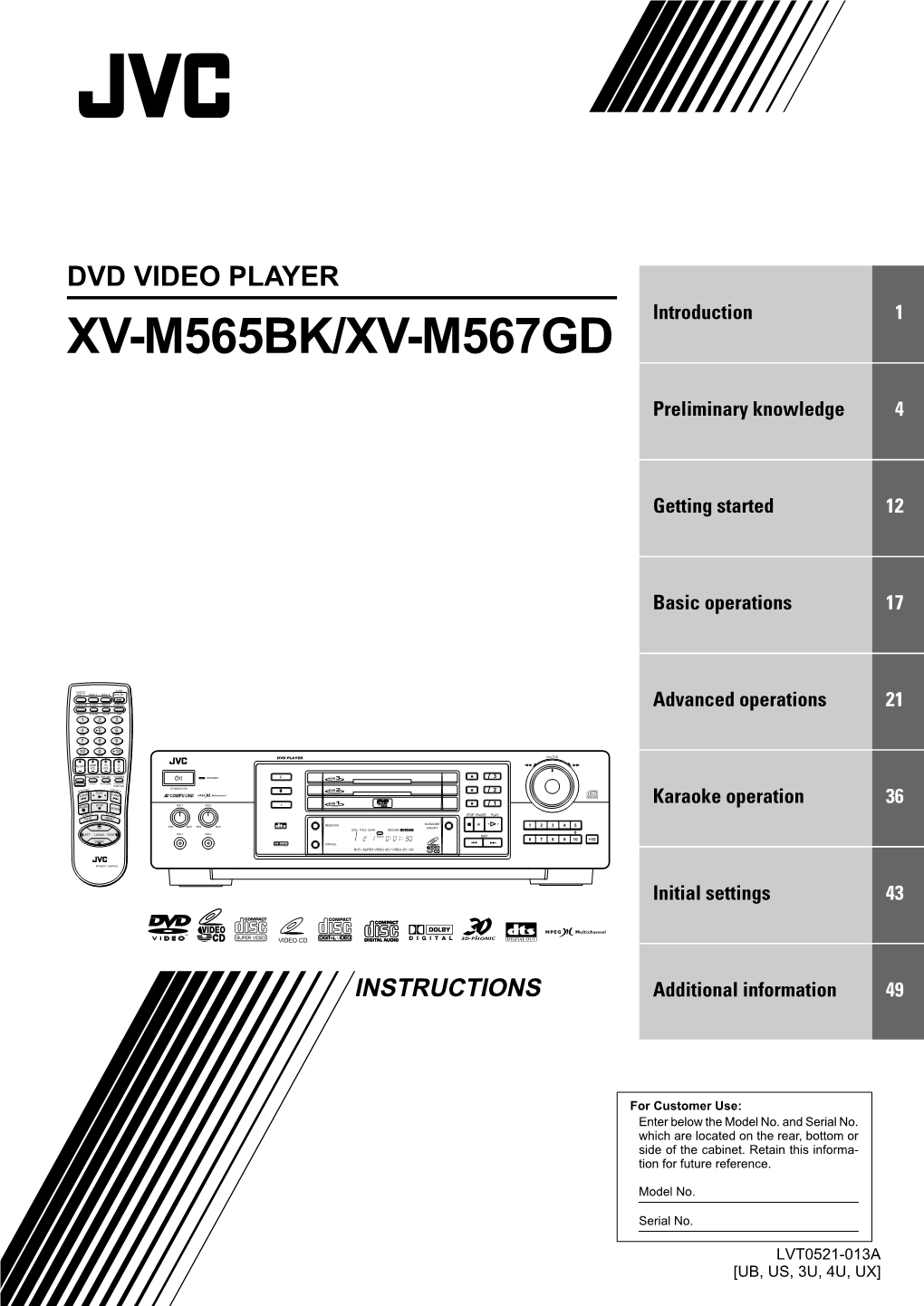 DVD VIDEO PLAYER Introduction 1 XV-M565BK/XV-M567GD