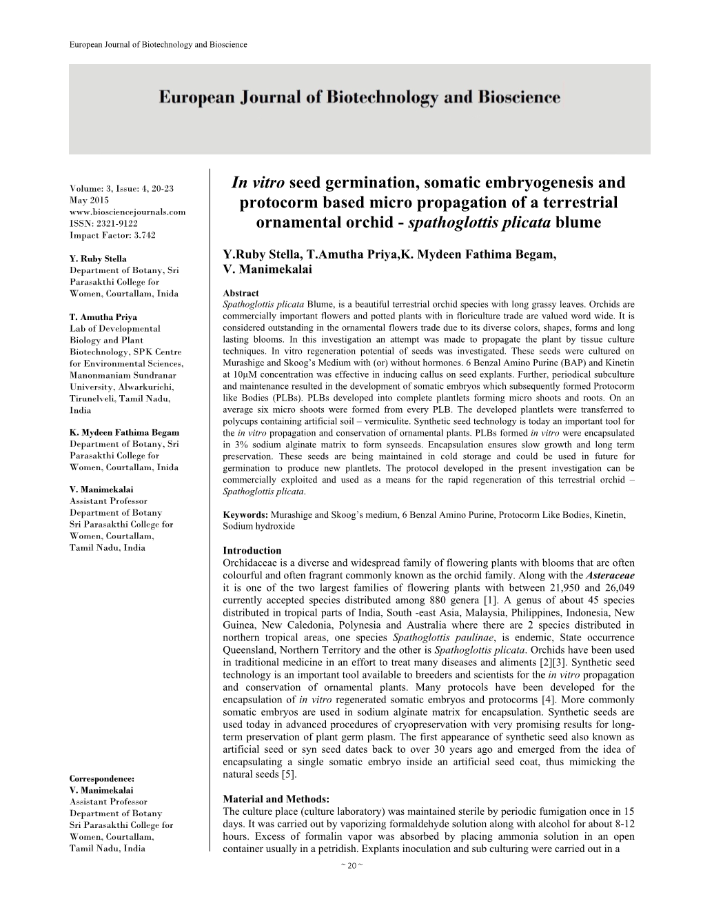 In Vitro Seed Germination, Somatic Embryogenesis and Protocorm