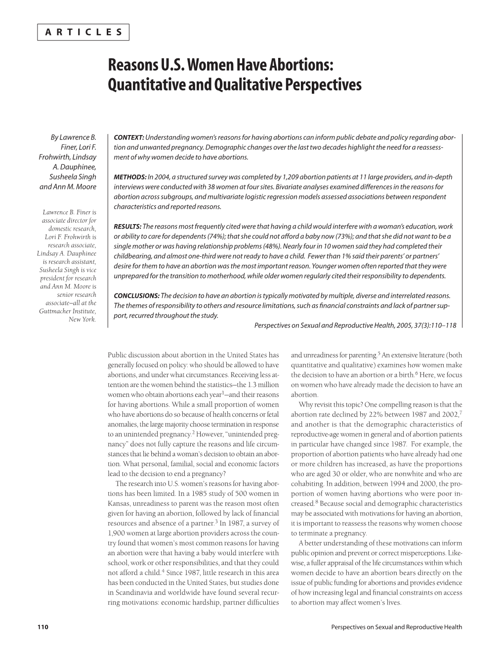 Reasons U.S. Women Have Abortions: Quantitative and Qualitative Perspectives