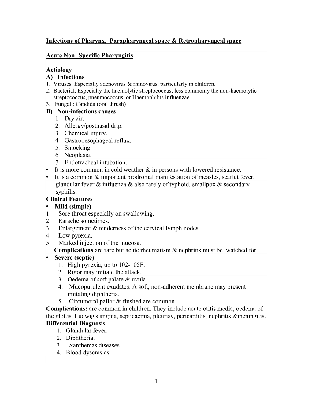 Infections of Pharynx, Parapharyngeal Space & Retropharyngeal Space