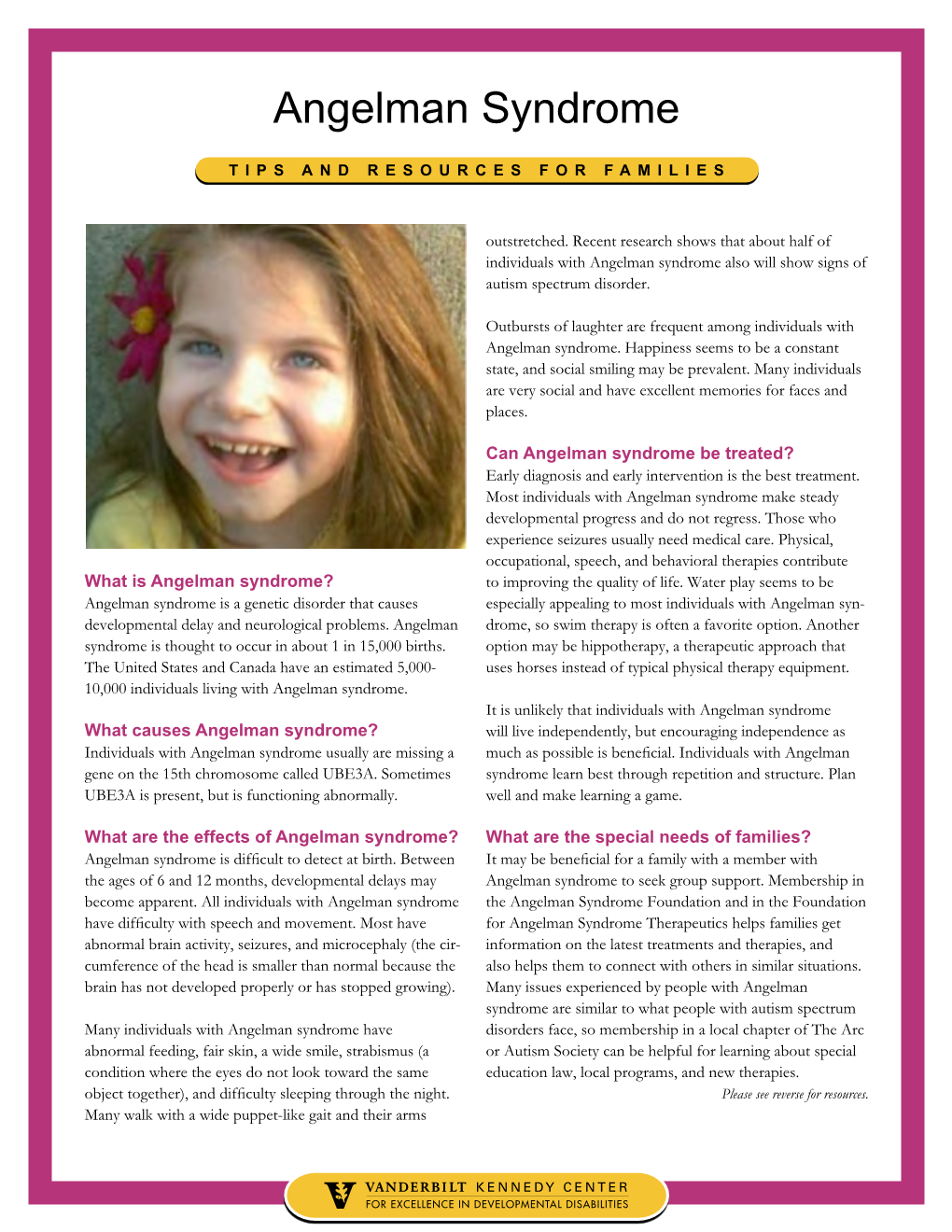 Angelman Syndrome Tip Sheet