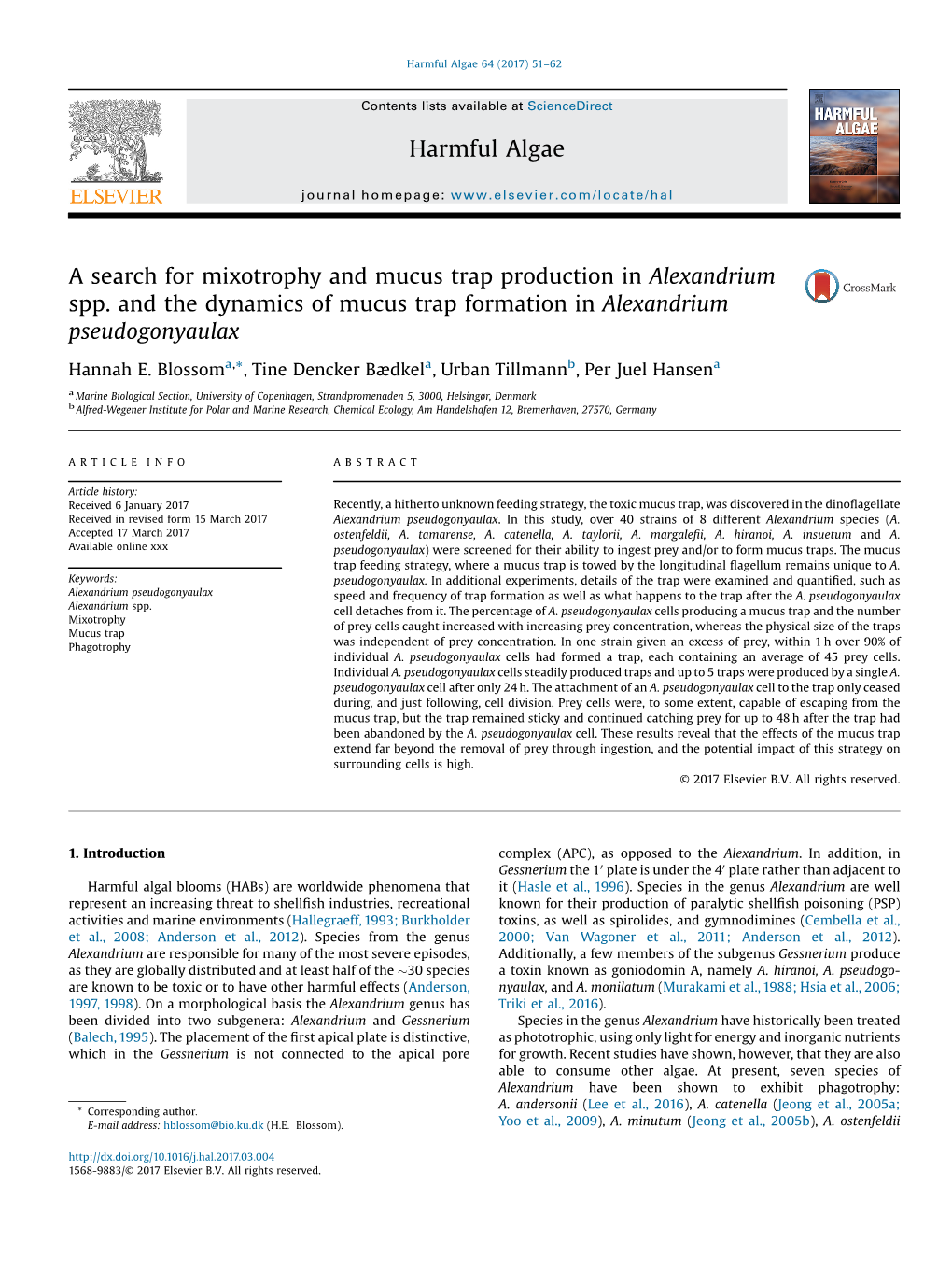 A Search for Mixotrophy and Mucus Trap Production in Alexandrium Spp