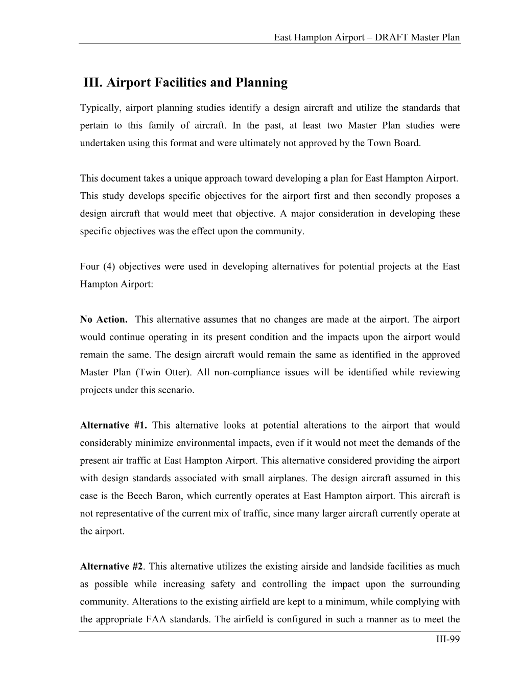 III. Airport Facilities and Planning