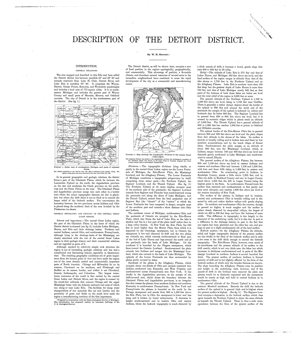 INTRODUCTION. the Detroit District, As Will Be Shown Later, Occupies a Sort a Thick Mantle of Drift, It Becomes a Broad, Gentle Slope That GENERAL RELATIONS