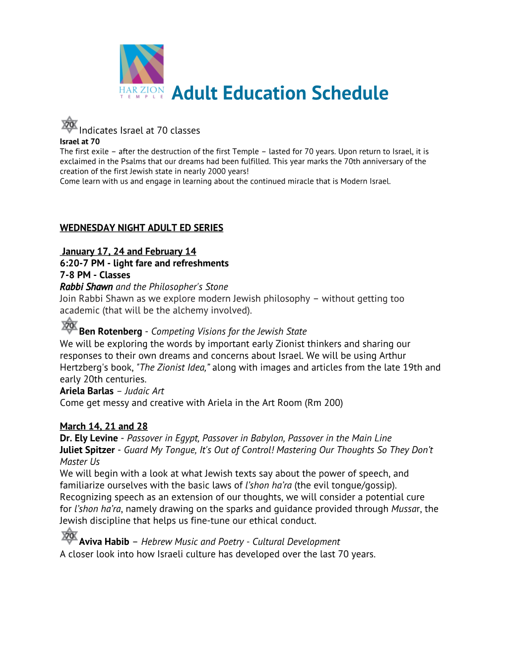 ​Adult Education Schedule
