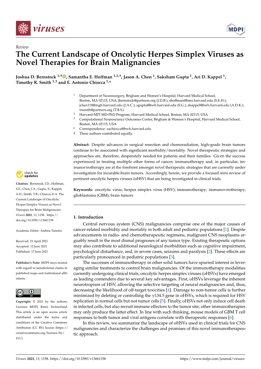 The Current Landscape of Oncolytic Herpes Simplex Viruses As Novel Therapies for Brain Malignancies