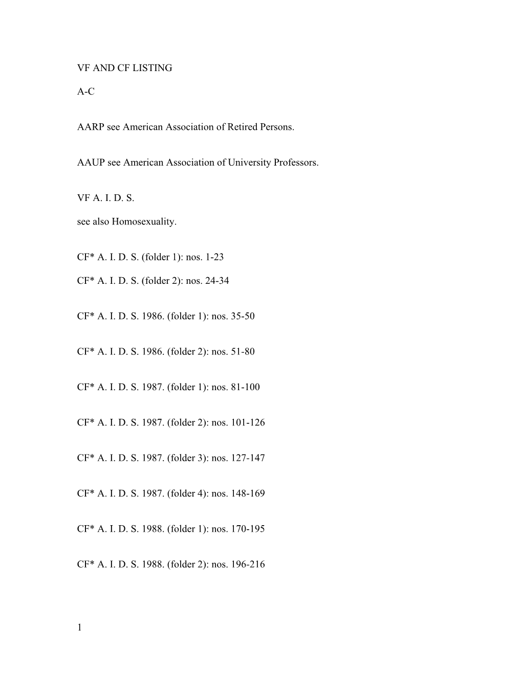 Vf and Cf Listing