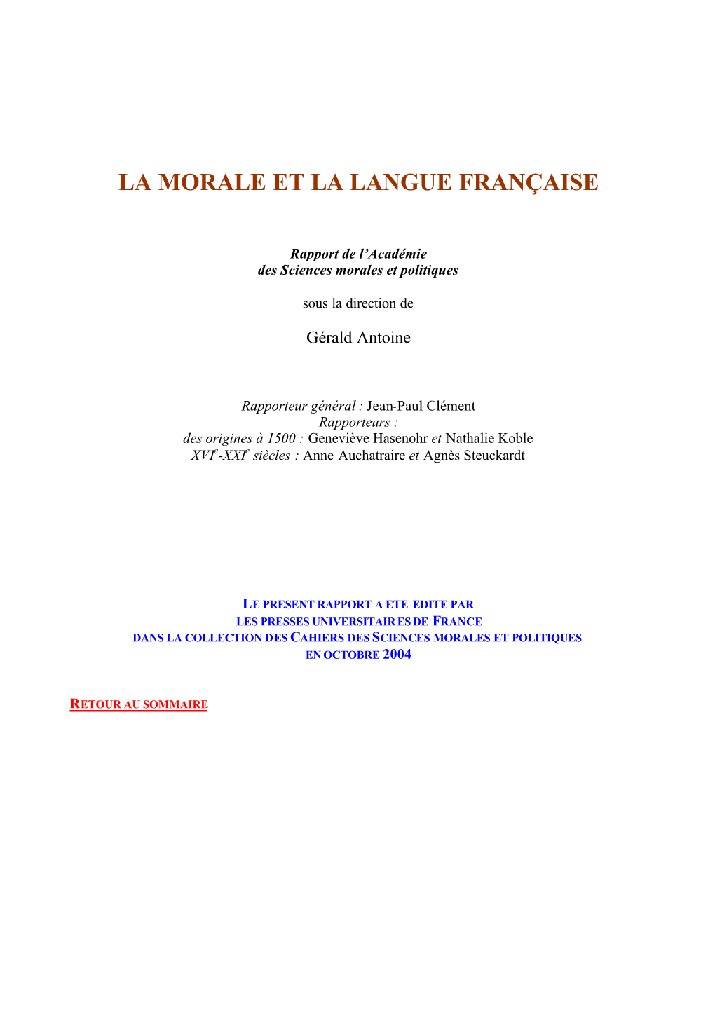 La Morale Et La Langue Française