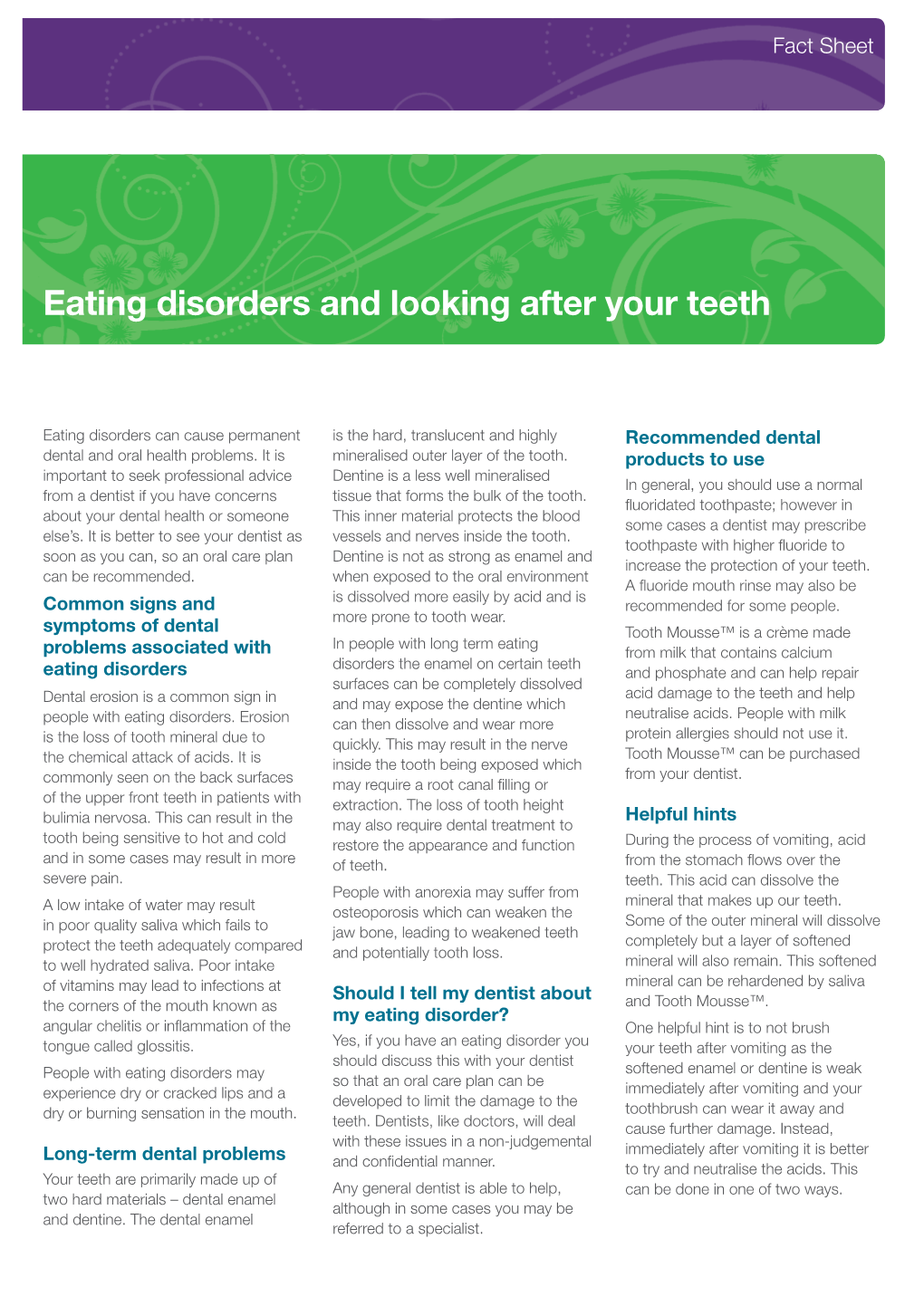 Eating Disorders and Looking After Your Teeth