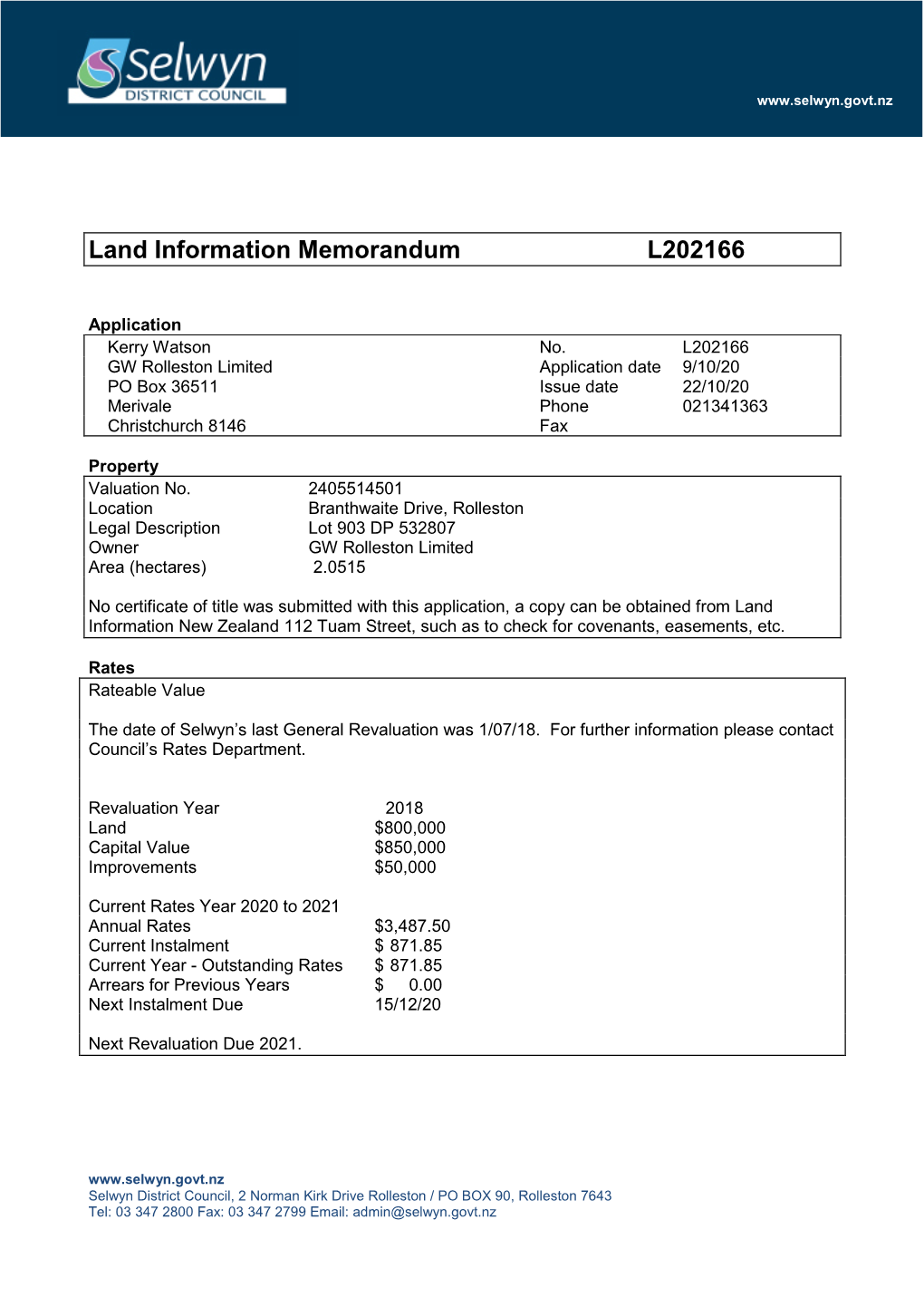 Land Information Memorandum L202166