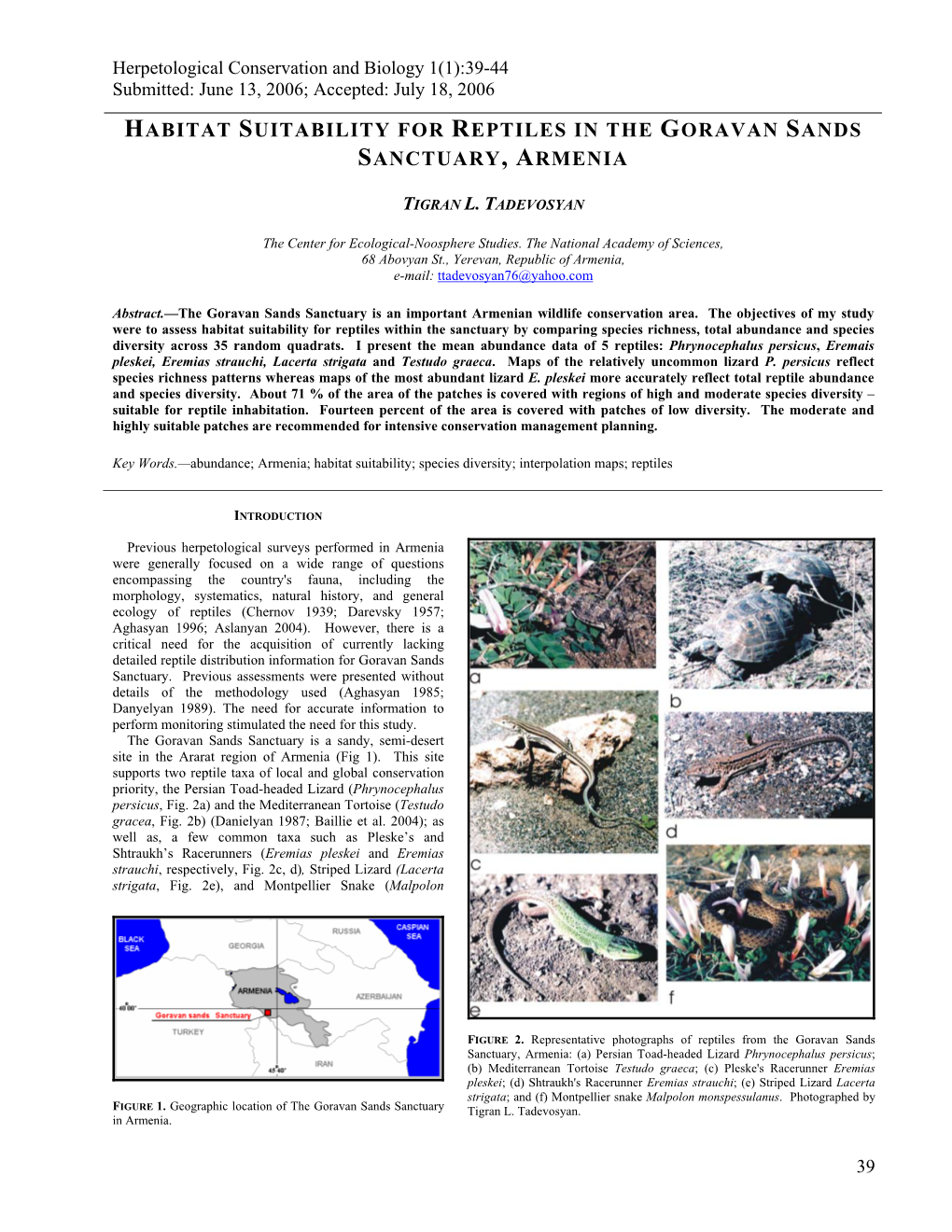 Habitat Suitability for Reptiles in the Goravan Sands Sanctuary, Armenia