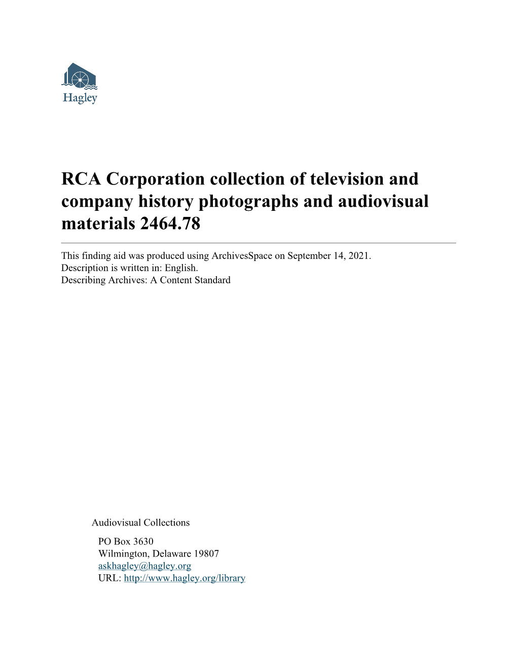 RCA Corporation Collection of Television and Company History Photographs and Audiovisual Materials 2464.78