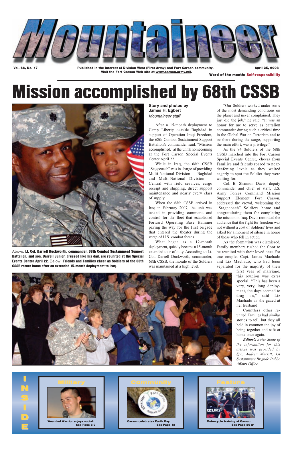 Mission Accomplished by 68Th CSSB Story and Photos by “Our Soldiers Worked Under Some James H