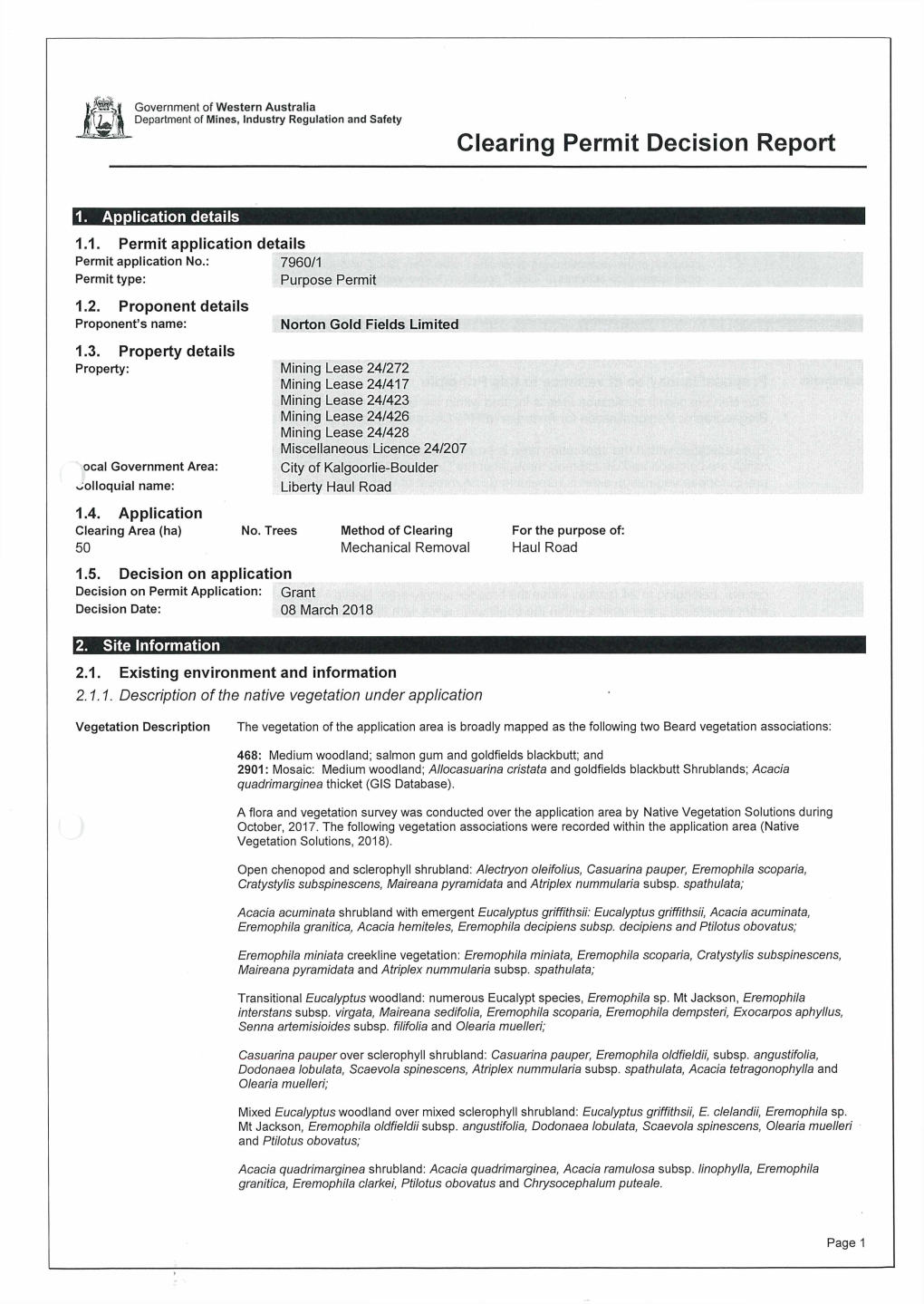 Clearing Permit Decision Report