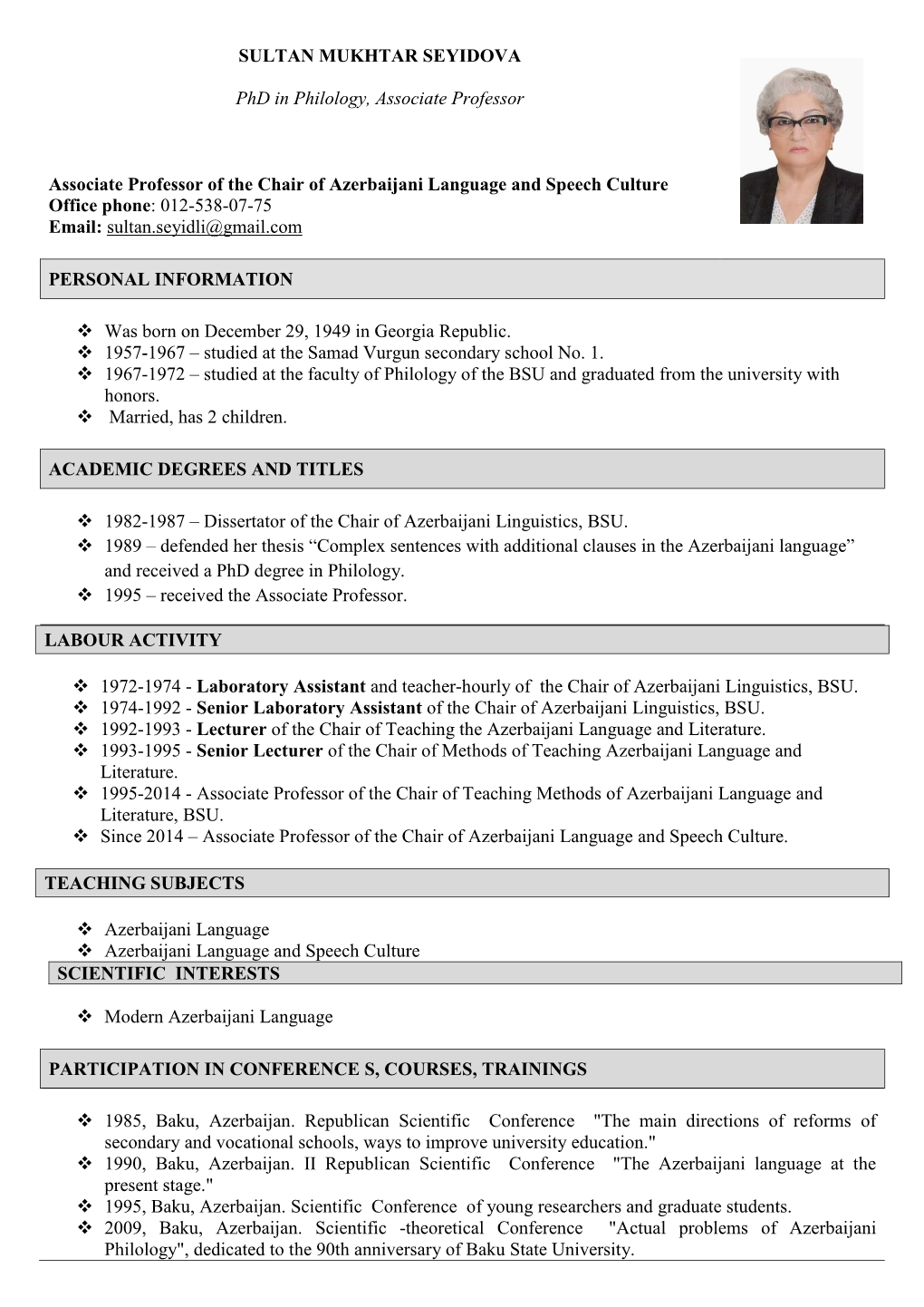 Curriculum Vitae Information Form