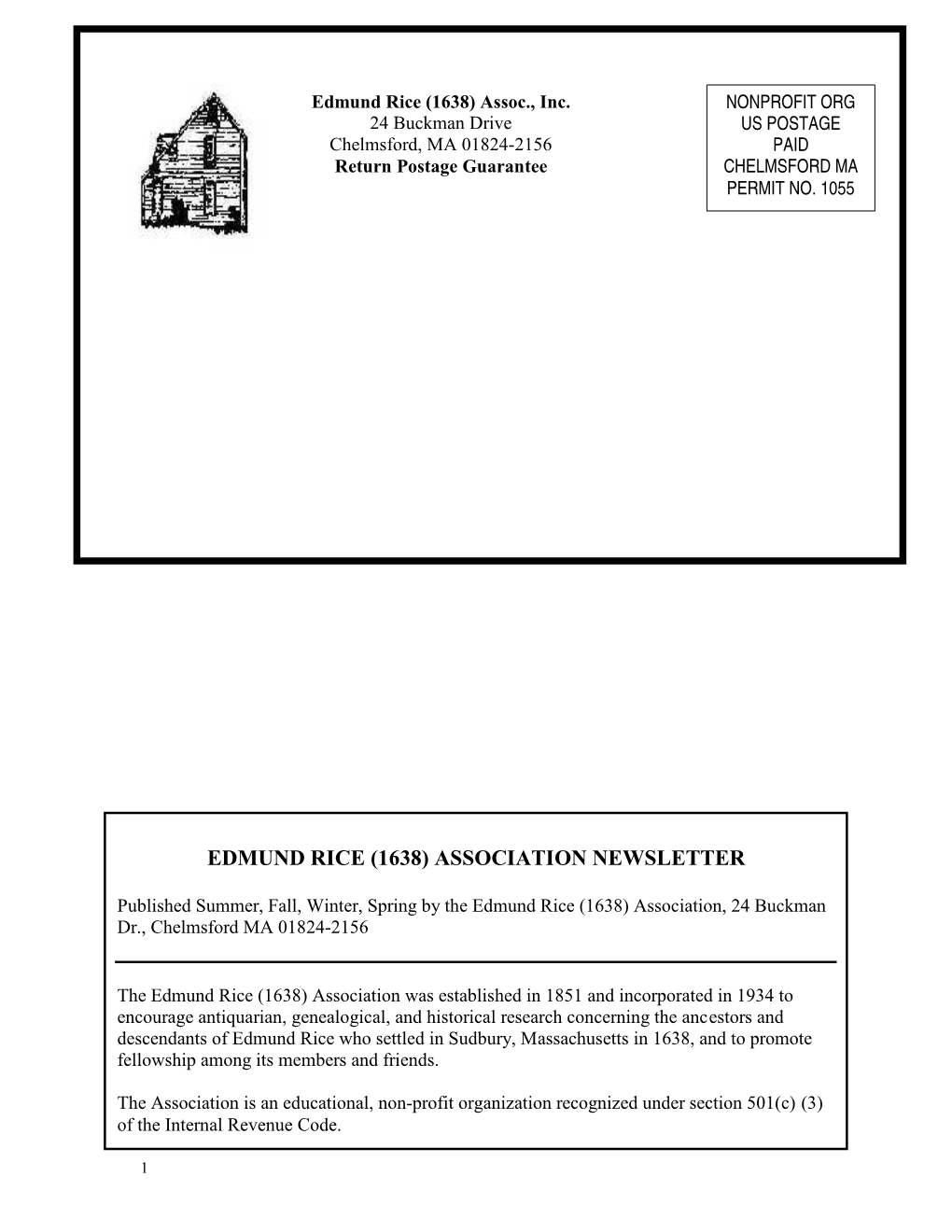 Edmund Rice (1638) Association Newsletter