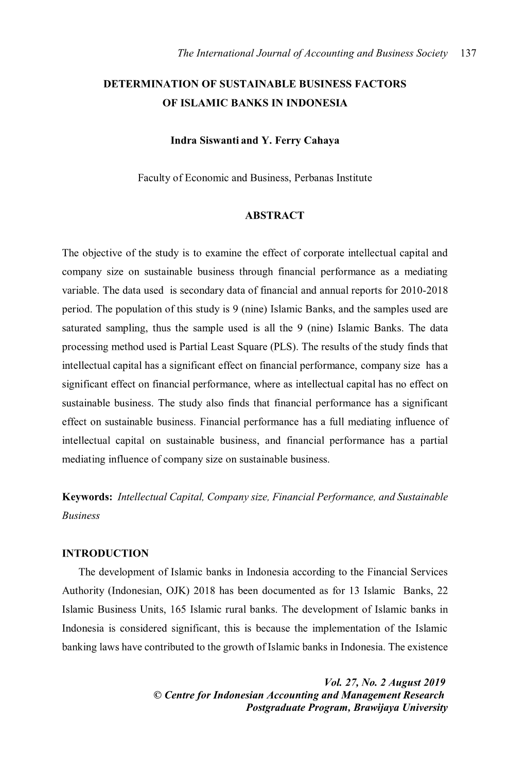 The International Journal of Accounting and Business Society 137