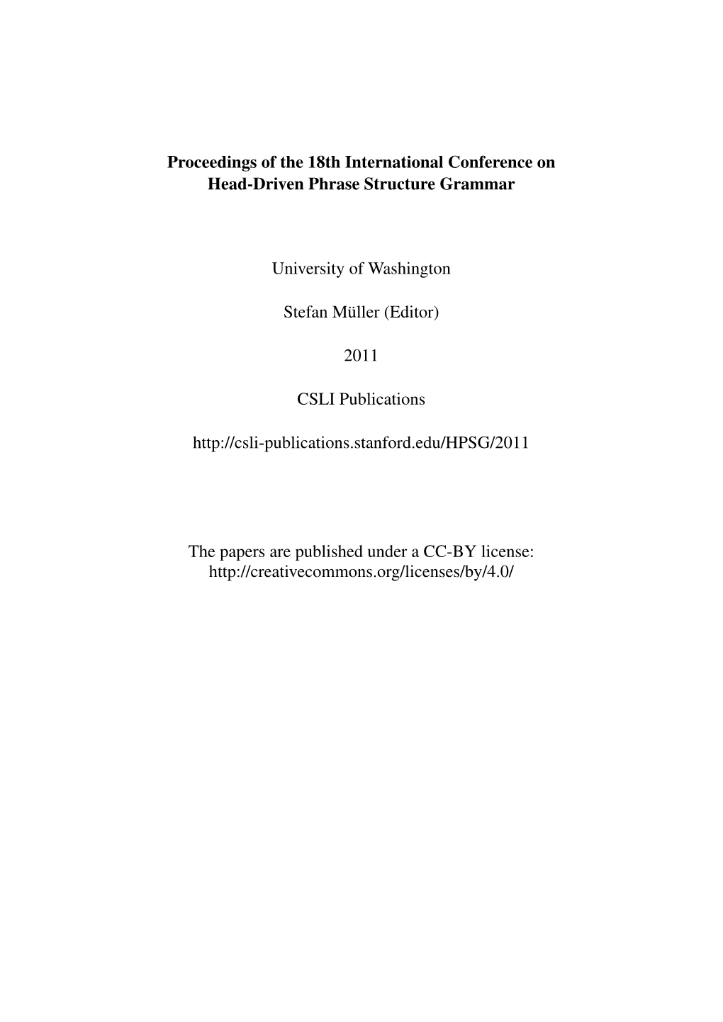 Proceedings of the 18Th International Conference on Head-Driven Phrase Structure Grammar