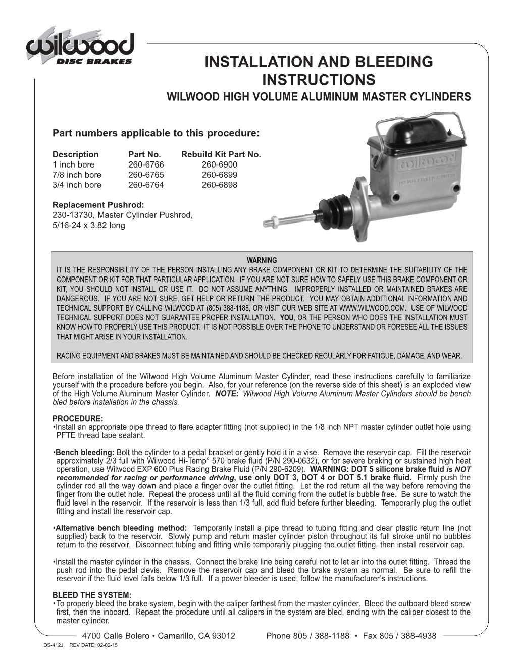 Wilwood High Volume Aluminum Master Cylinders