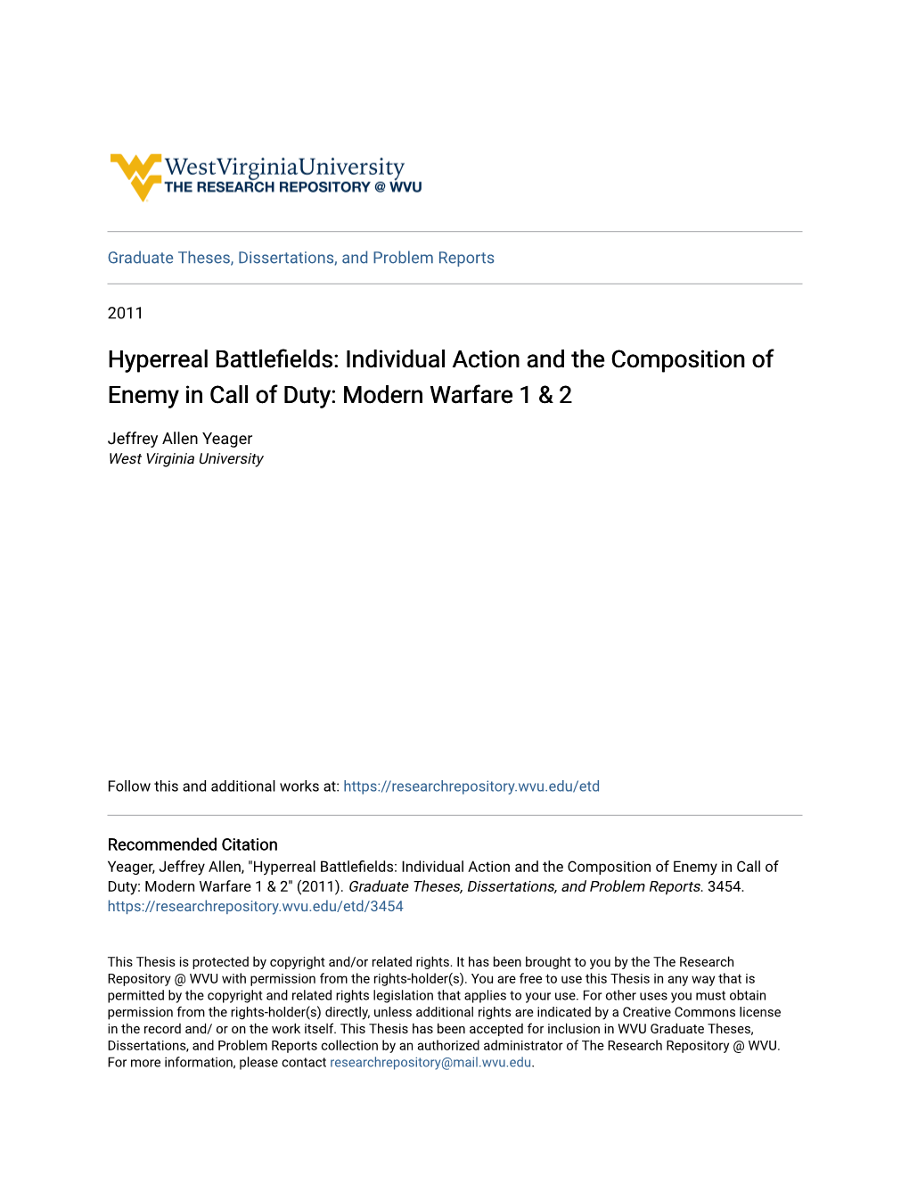 Individual Action and the Composition of Enemy in Call of Duty: Modern Warfare 1 & 2