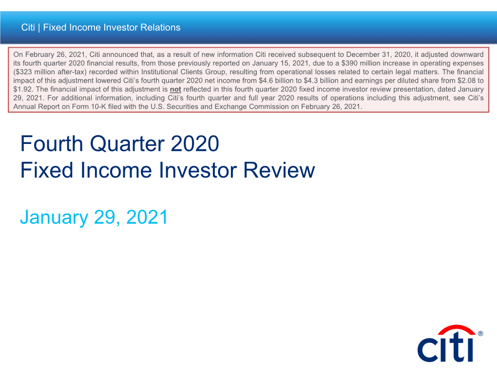 Citi Fourth Quarter 2020 Fixed Income Investor Review