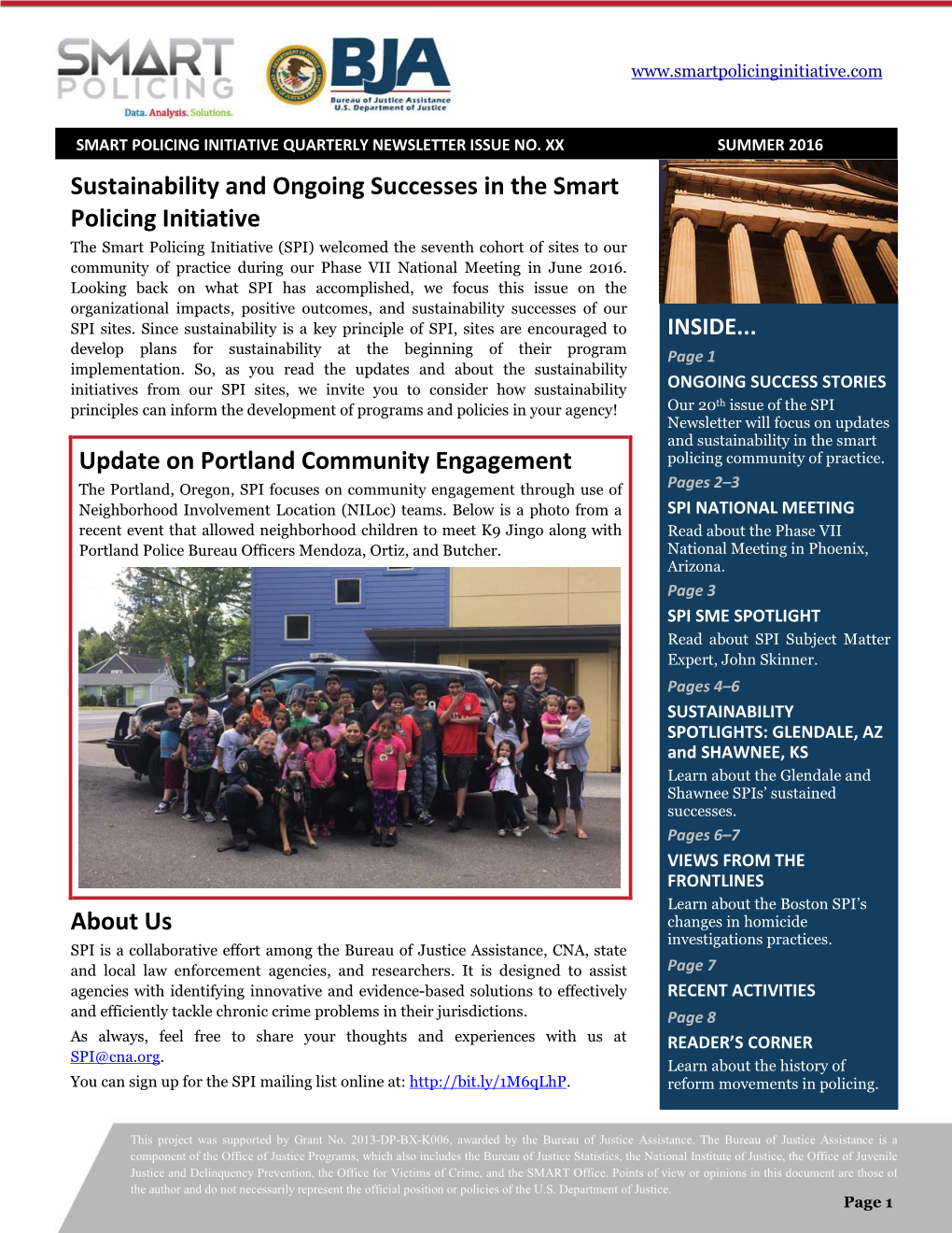 Sustainability and Ongoing Successes in the Smart Policing Initiative