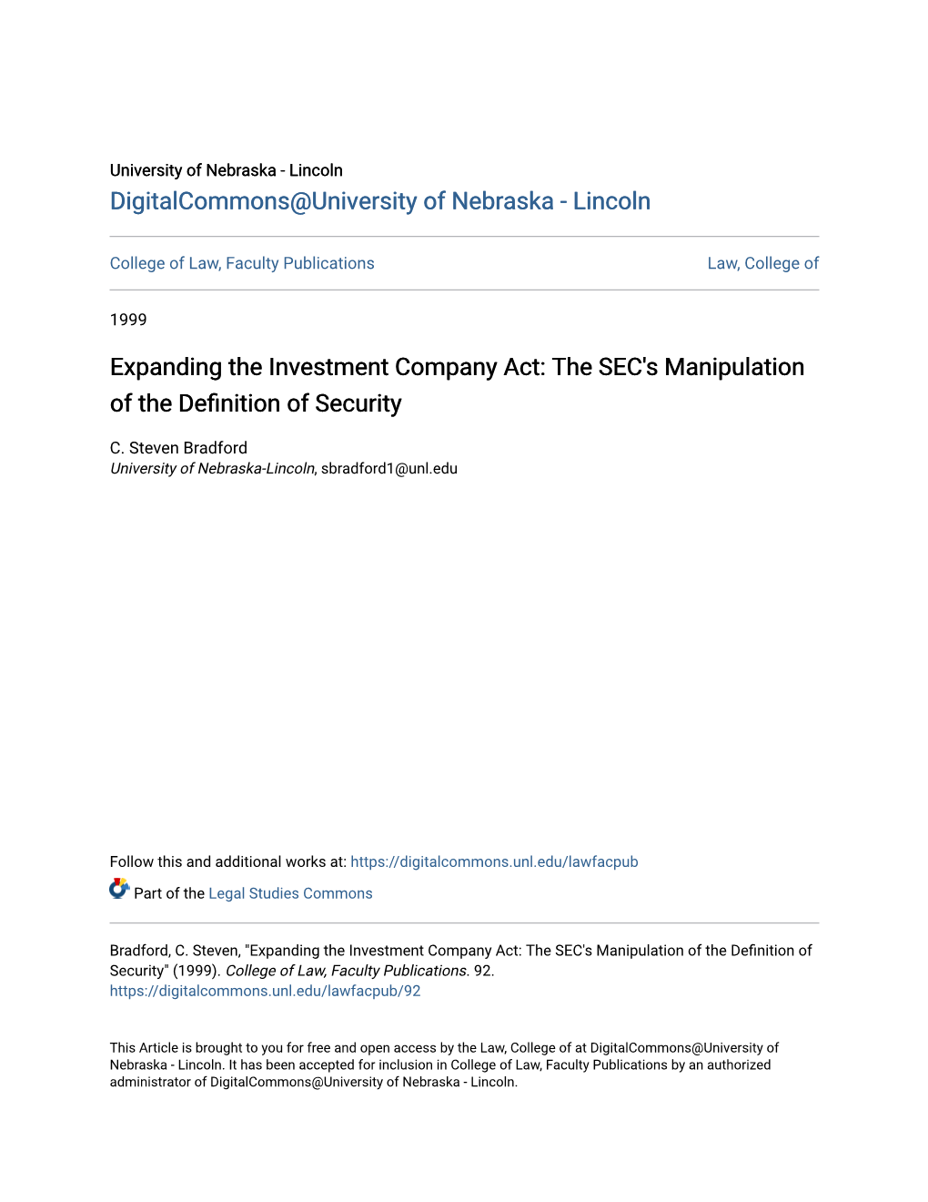 Expanding the Investment Company Act: the SEC's Manipulation of the Definition of Security