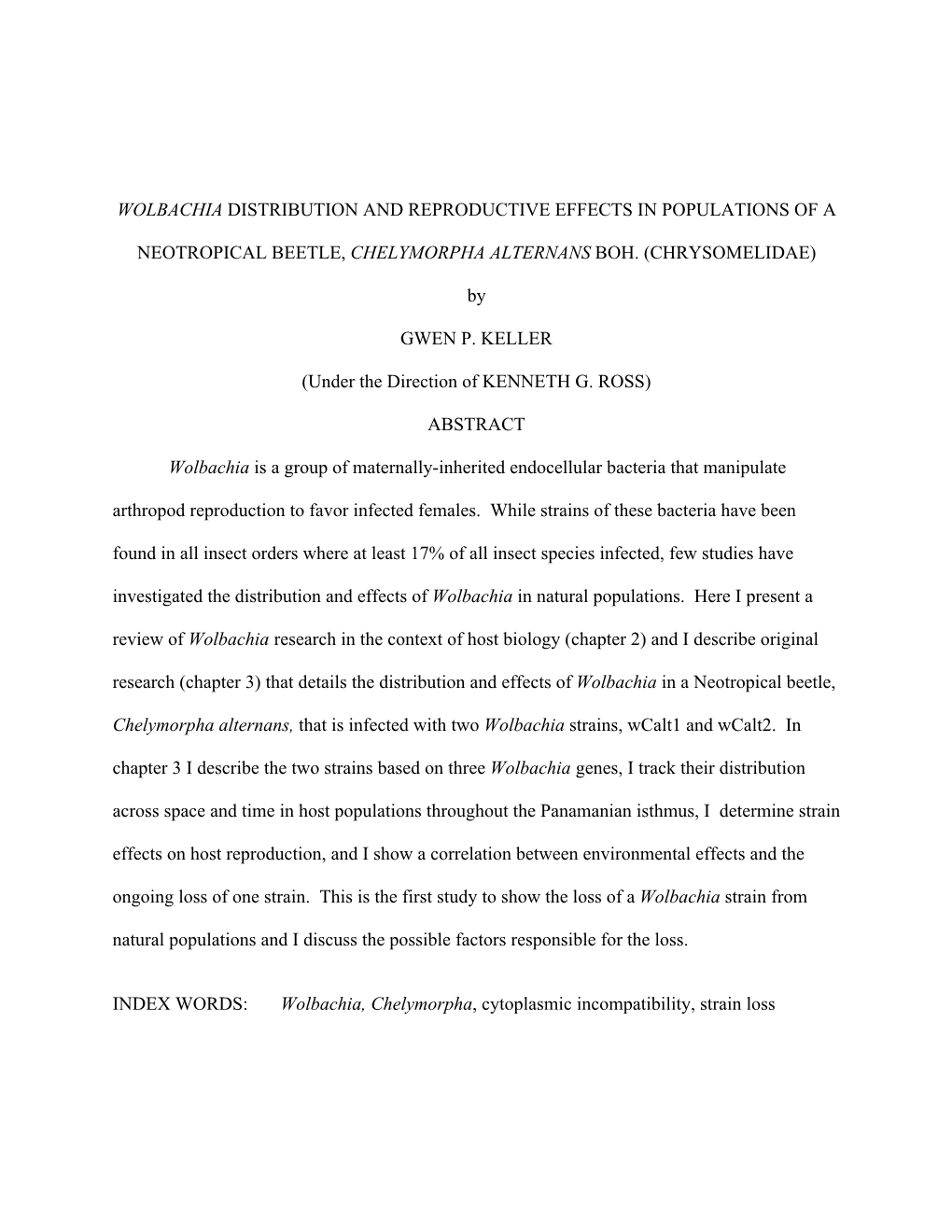 Wolbachia Distribution and Reproductive Effects in Populations of a Neotropical Beetle, Chelymorpha Alternans Boh