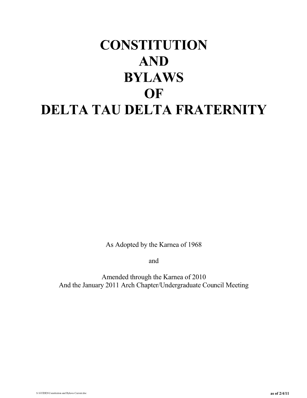 Constitution and Bylaws of Delta Tau Delta Fraternity