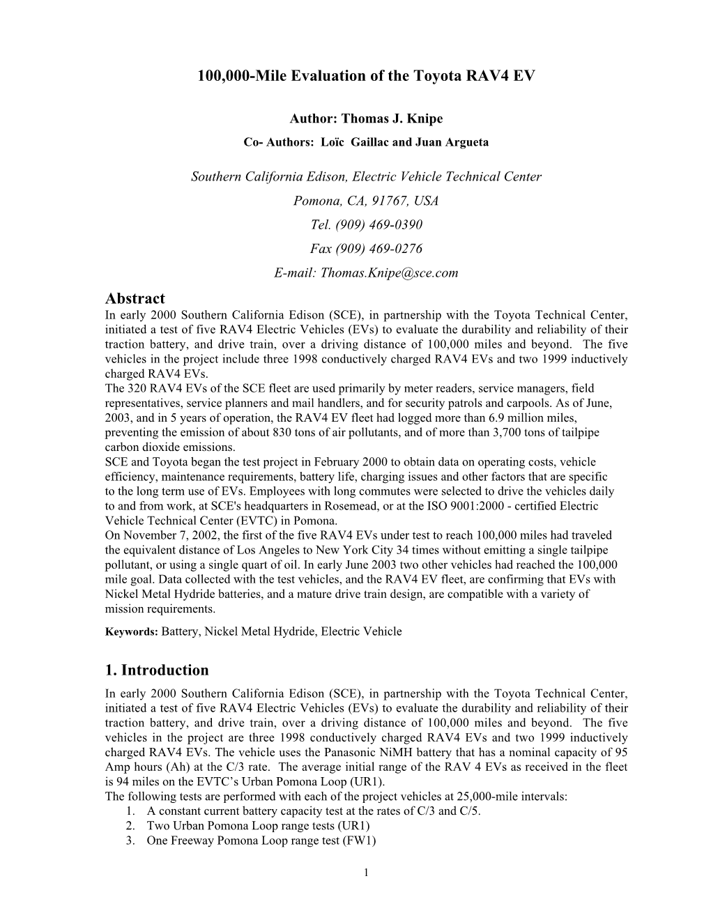 100,000-Mile Evaluation of the Toyota RAV4 EV Abstract 1. Introduction