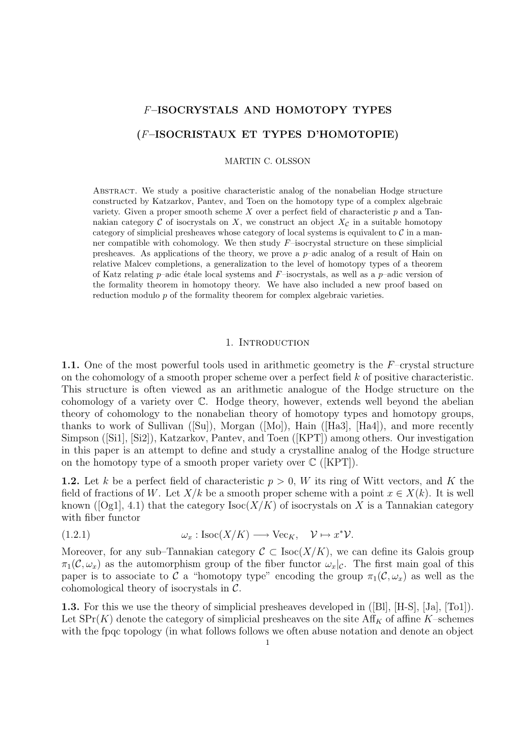 F–Isocrystals and Homotopy Types