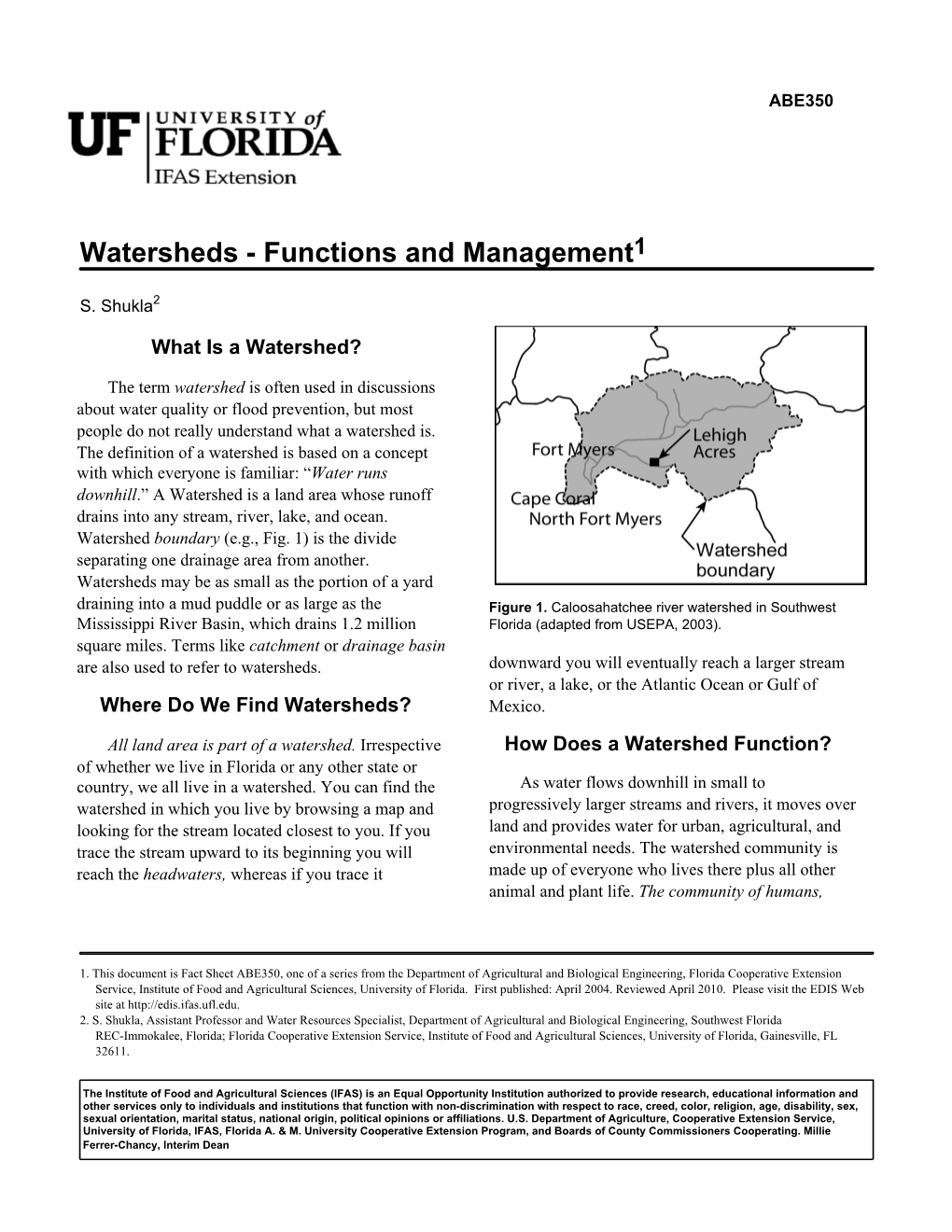 Watersheds - Functions and Management1