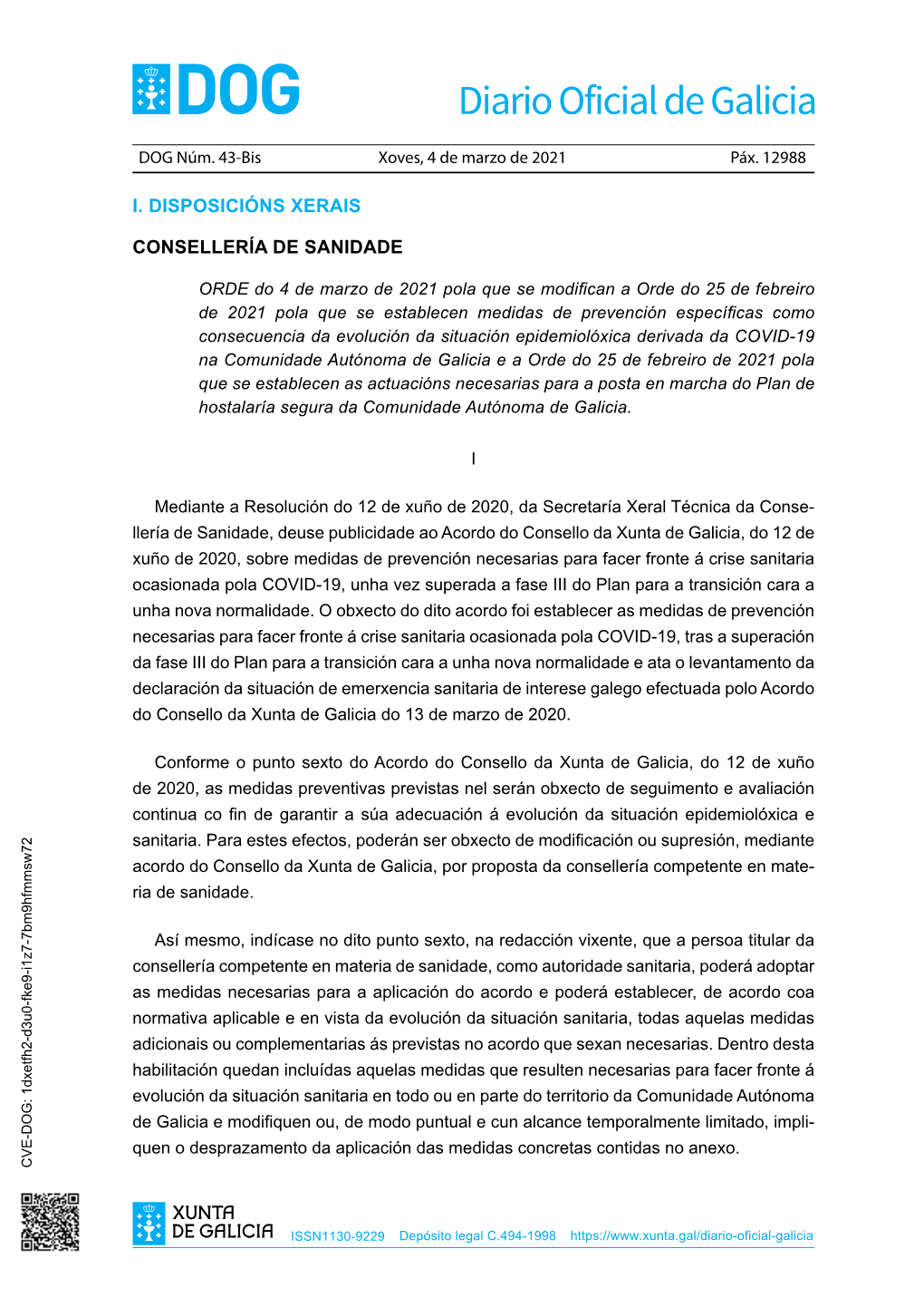 ORDE Do 4 De Marzo De 2021 Pola Que Se Modifican a Orde