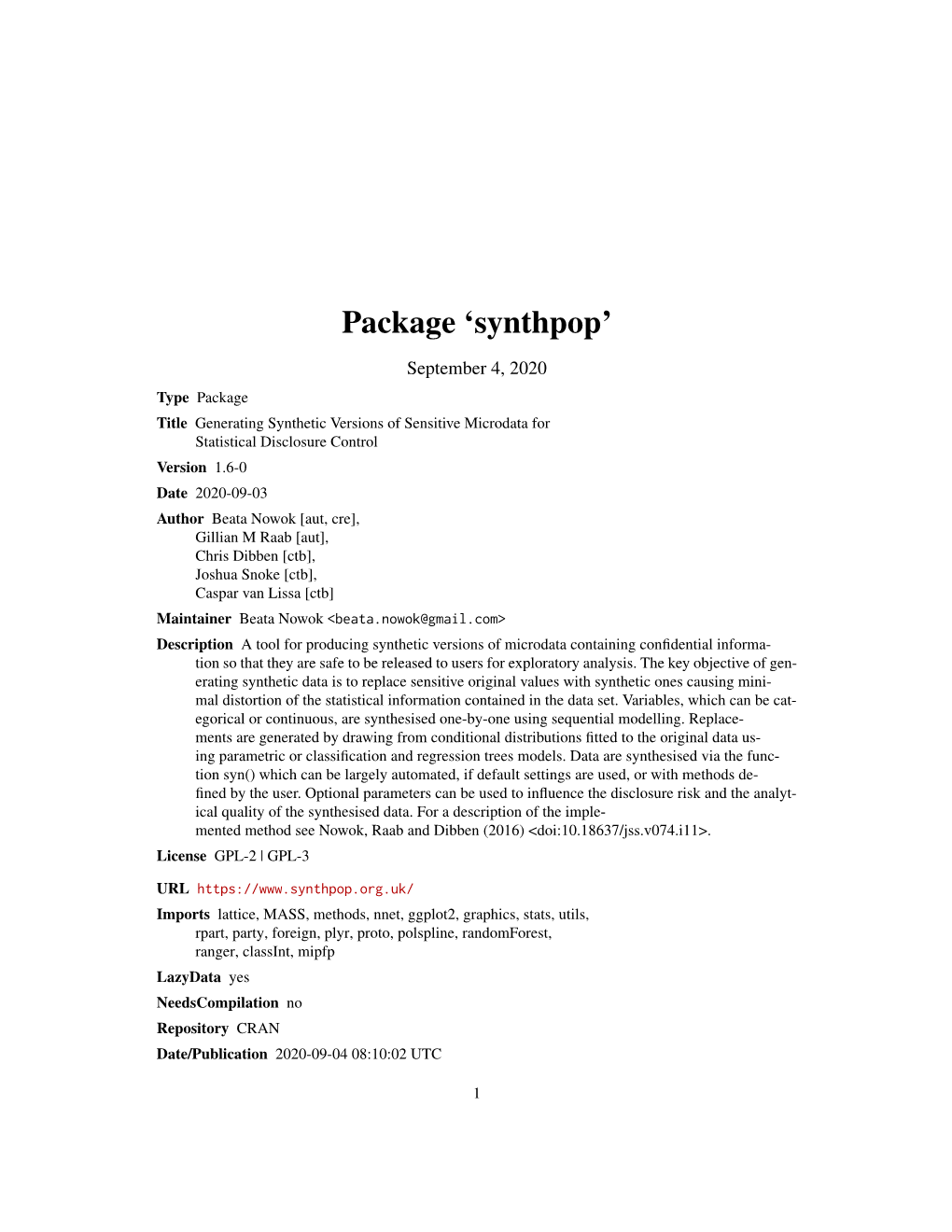 Package 'Synthpop'