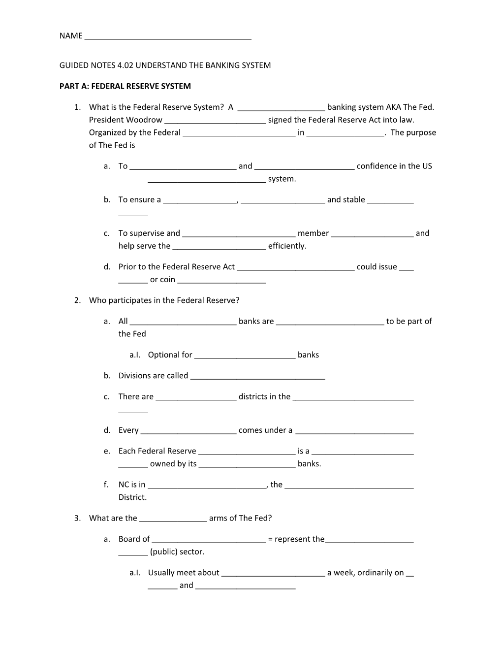 Guided Notes 4.02 Understand the Banking System