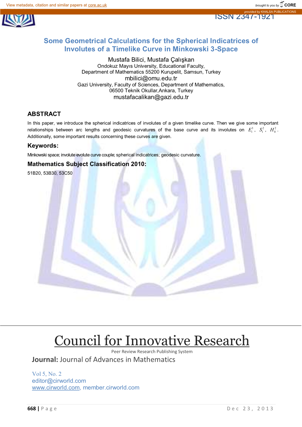 Council for Innovative Research Peer Review Research Publishing System Journal: Journal of Advances in Mathematics