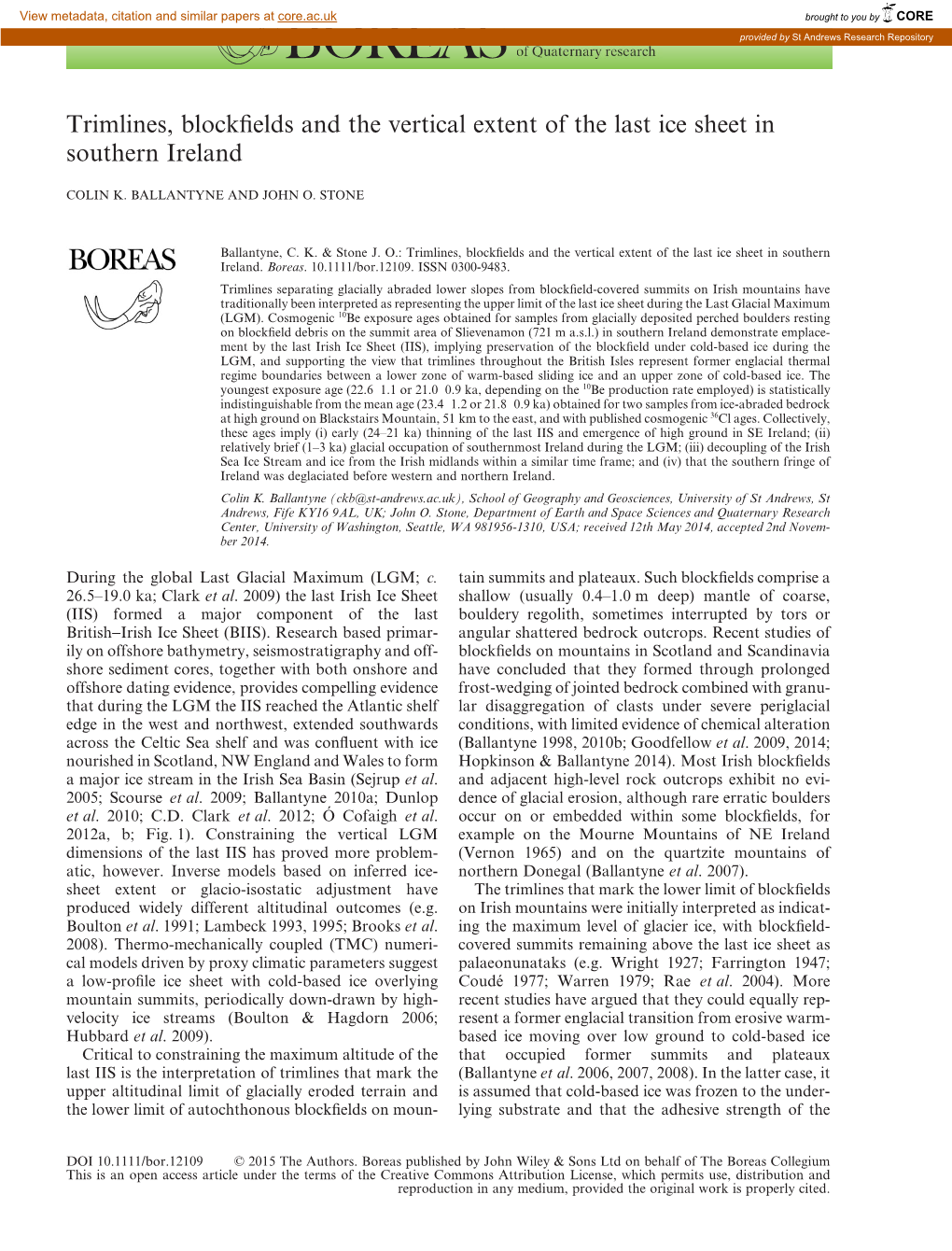 Trimlines, Blockfields and the Vertical Extent of the Last Ice Sheet In