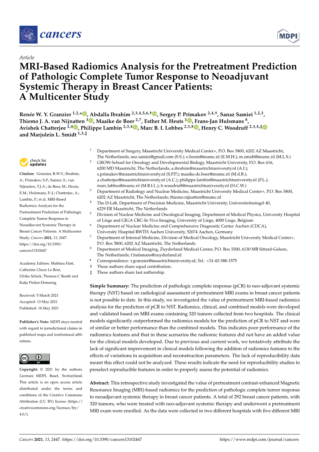 MRI-Based Radiomics Analysis for the Pretreatment Prediction Of