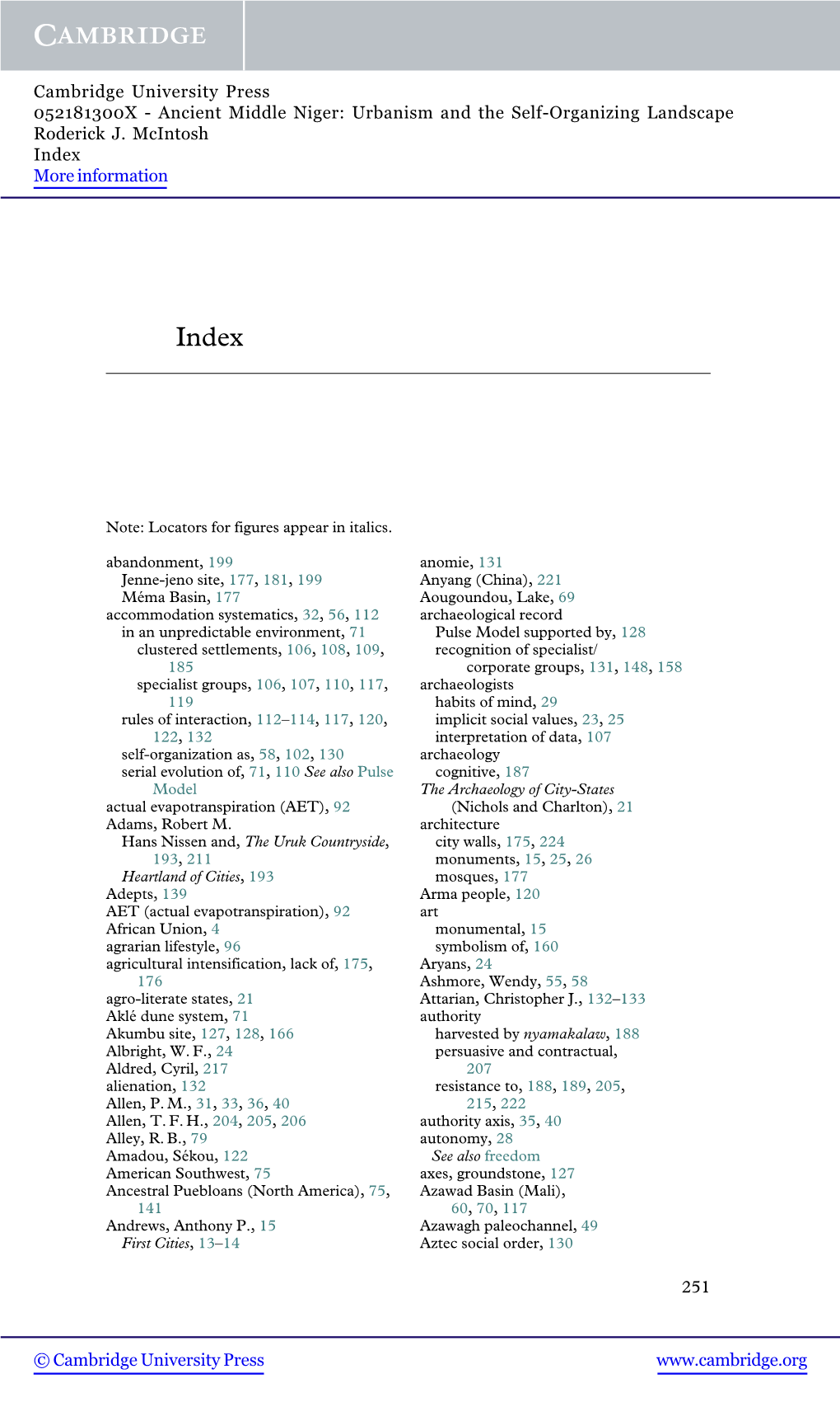 Ancient Middle Niger: Urbanism and the Self-Organizing Landscape Roderick J