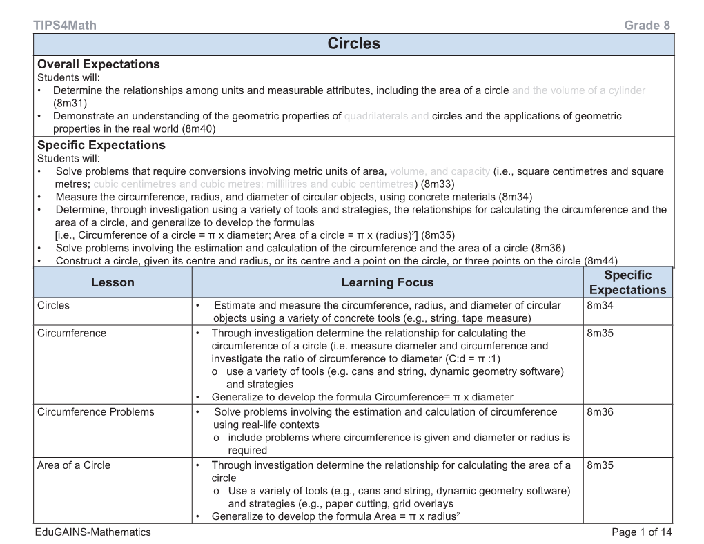 Grade 8 Circles