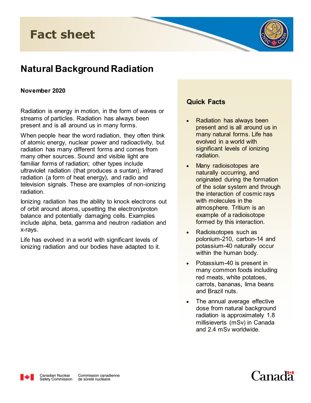 Fact Sheet – Natural Background Radiation